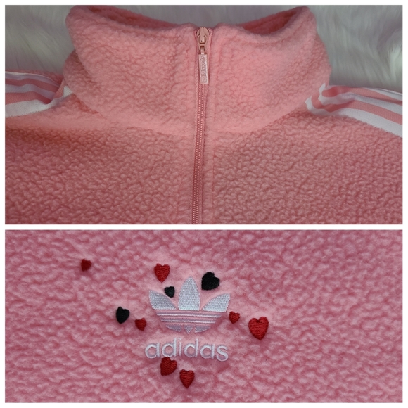 🔴SOLD🔴|Adidas Sherpa Fleece Pink 1/4 Zip Hearts - Picture 7 of 9